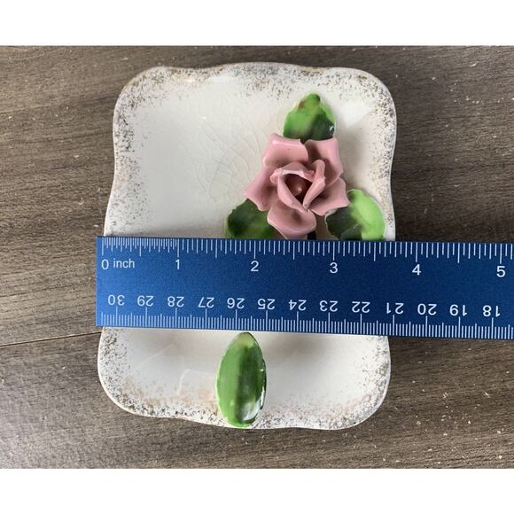 Porcelain 3D Rose 2 Trinket Dishes Japan Vintage Rectangle Plate - Picture 6 of 9